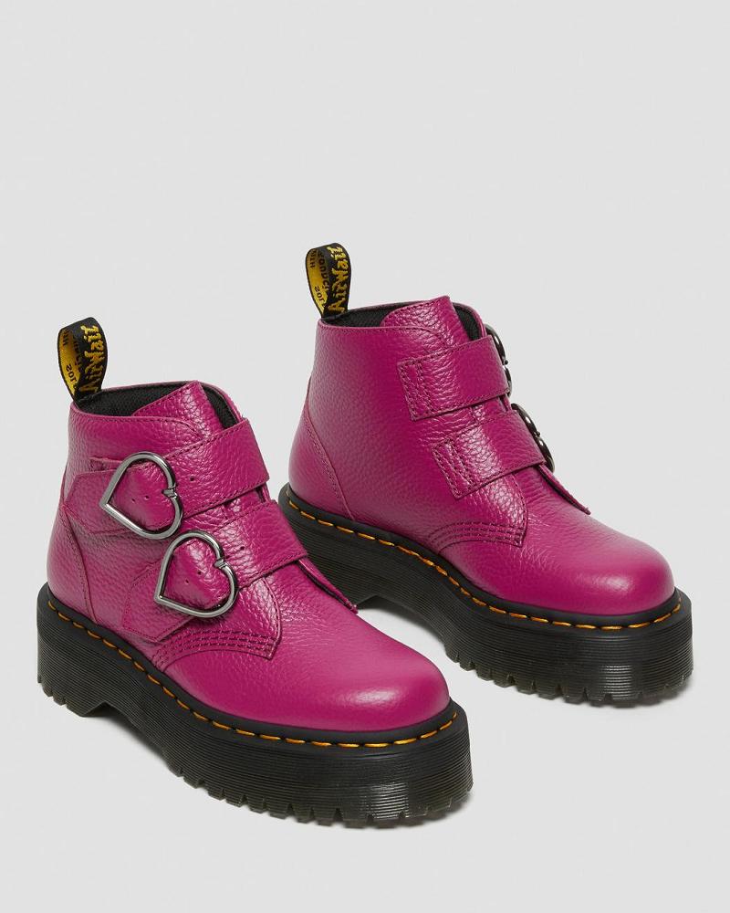 Dr Martens Devon Heart Leren Platform Laarzen Dames Roze | NL 546DFM